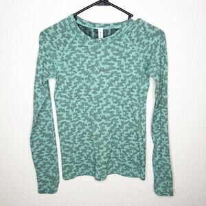 Athleta Momentum mint green black graphic print long sleeve athletic top size XS